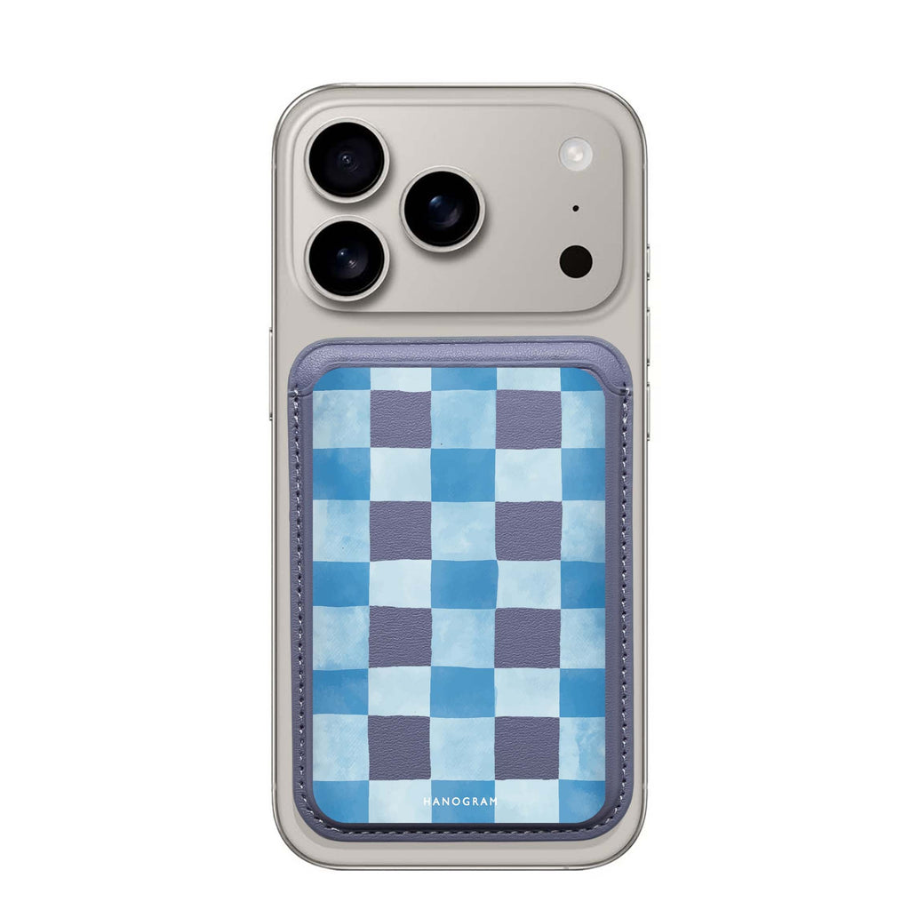 Gingham Sky MagSafe wallet for iPhone, slim magnetic card holder, main view