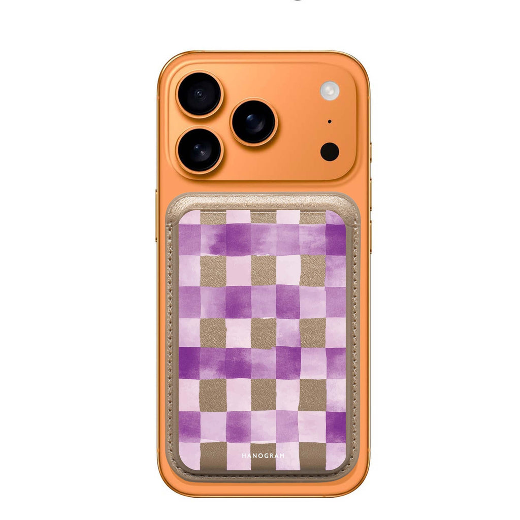 Lavender Checks MagSafe wallet for iPhone, slim magnetic card holder, main view