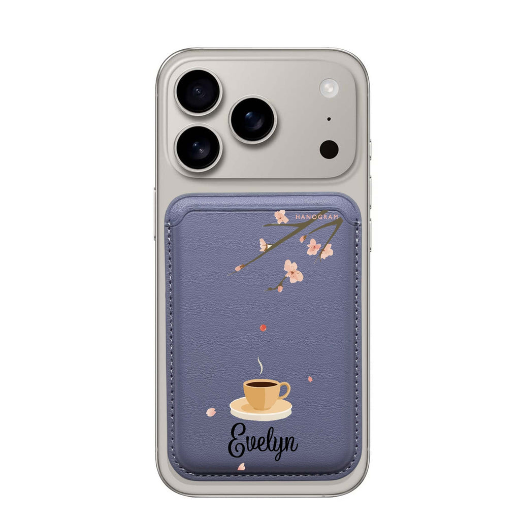 Quiet Bloom custom name MagSafe wallet for iPhone, personalized magnetic card holder, main view