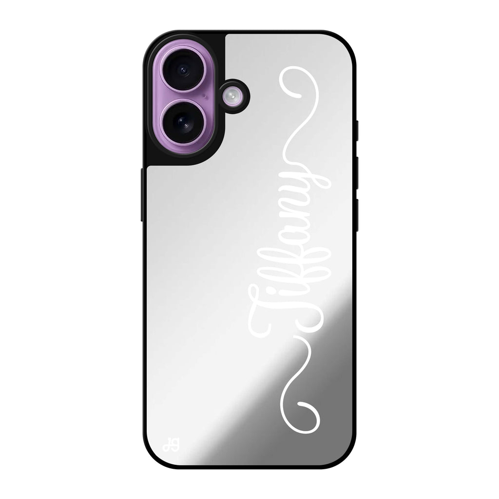 Reflective iPhone 16 Mirror Case –Vertical Cursive Handwritten Design