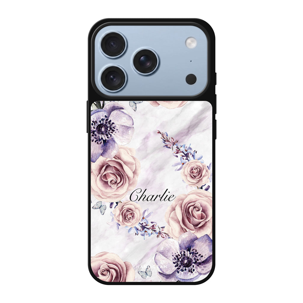 White Marble & Flower personalized name white flower floral marble iPhone 18 Pro Max mirror case