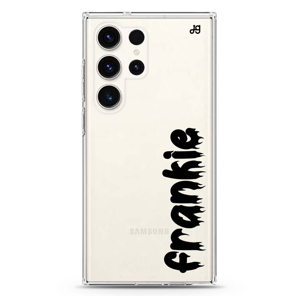 Haunted Name Glow personalized name Samsung Galaxy S26/S25/S24/S23/S22 Ultra ultra clear case, transparent design, main view