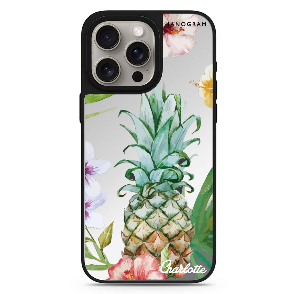 Pineapple & Floral personalized name MagSafe mirror case for iPhone 16/15/14 Pro Max and Pro, main view