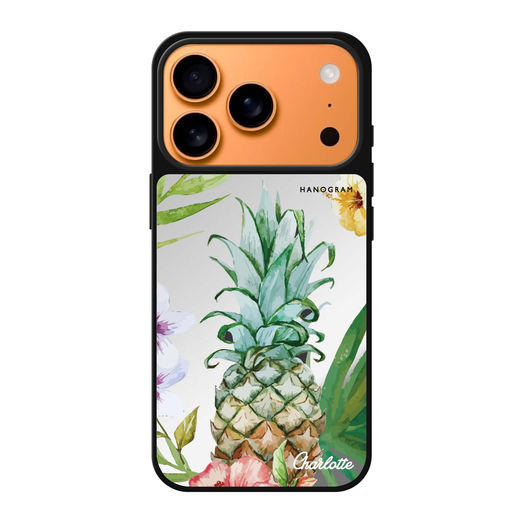 Pineapple & Floral personalized name spring flower floral fruit iPhone 17 Pro Max mirror case