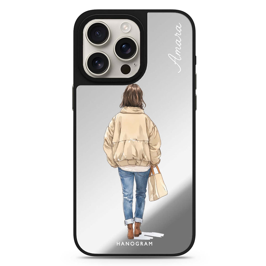 Everyday Stroll iPhone personalized name sleek reflective design iPhone 16/15/14 Pro Max & Pro mirror case