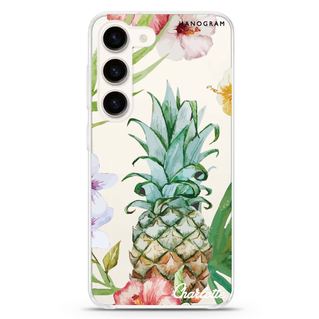 Pineapple & Floral personalized ultra-clear case for Samsung Galaxy S23/S22, front view