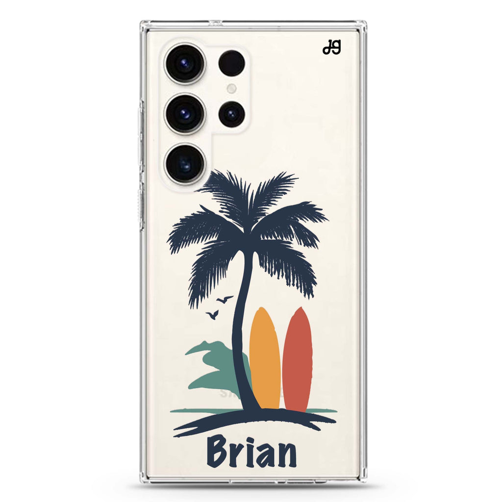 Palm & Board personalized name Samsung Galaxy S26/S25/S24/S23/S22 Ultra ultra clear case, transparent design, main view