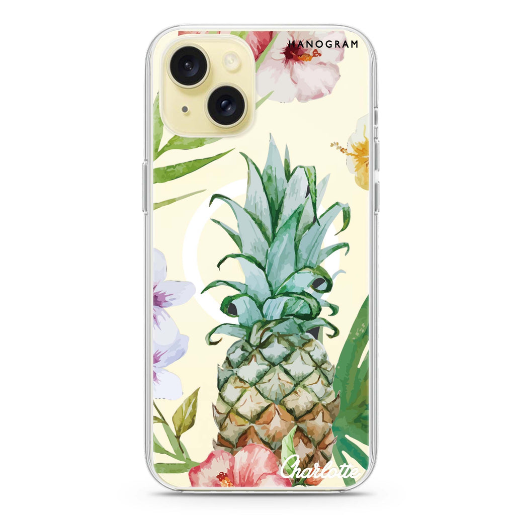 Pineapple & Floral iPhone 15 Plus MagSafe Compatible Ultra Clear Case