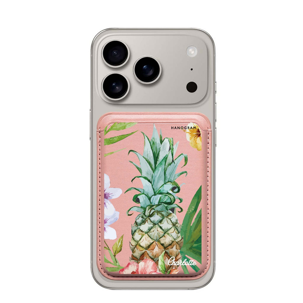 Pineapple & Floral custom name MagSafe wallet for iPhone, personalized magnetic card holder, main view