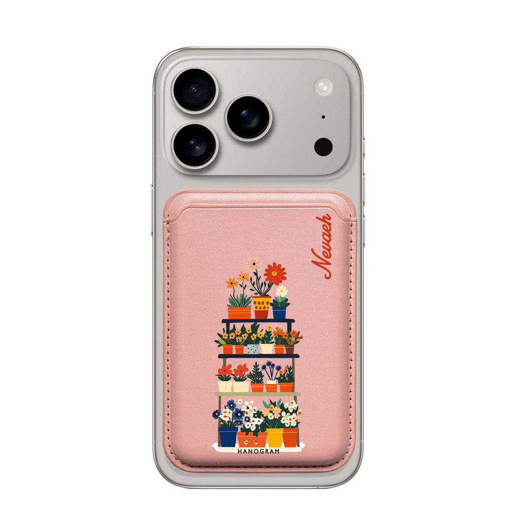 Flora Stack custom name MagSafe wallet for iPhone, personalized magnetic card holder, main view