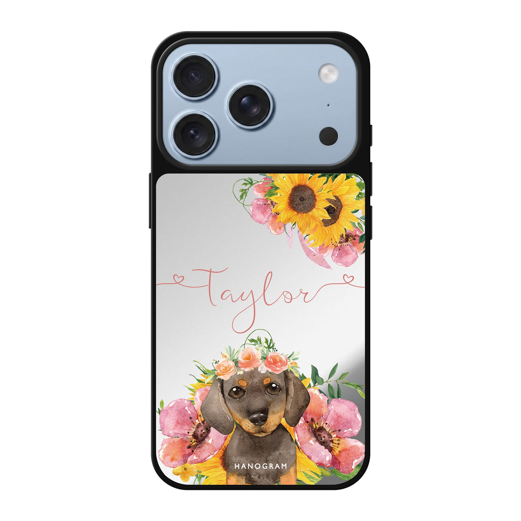 Sunflower Puppy personalized name dog flower animal celestial iPhone 18 Pro Max mirror case