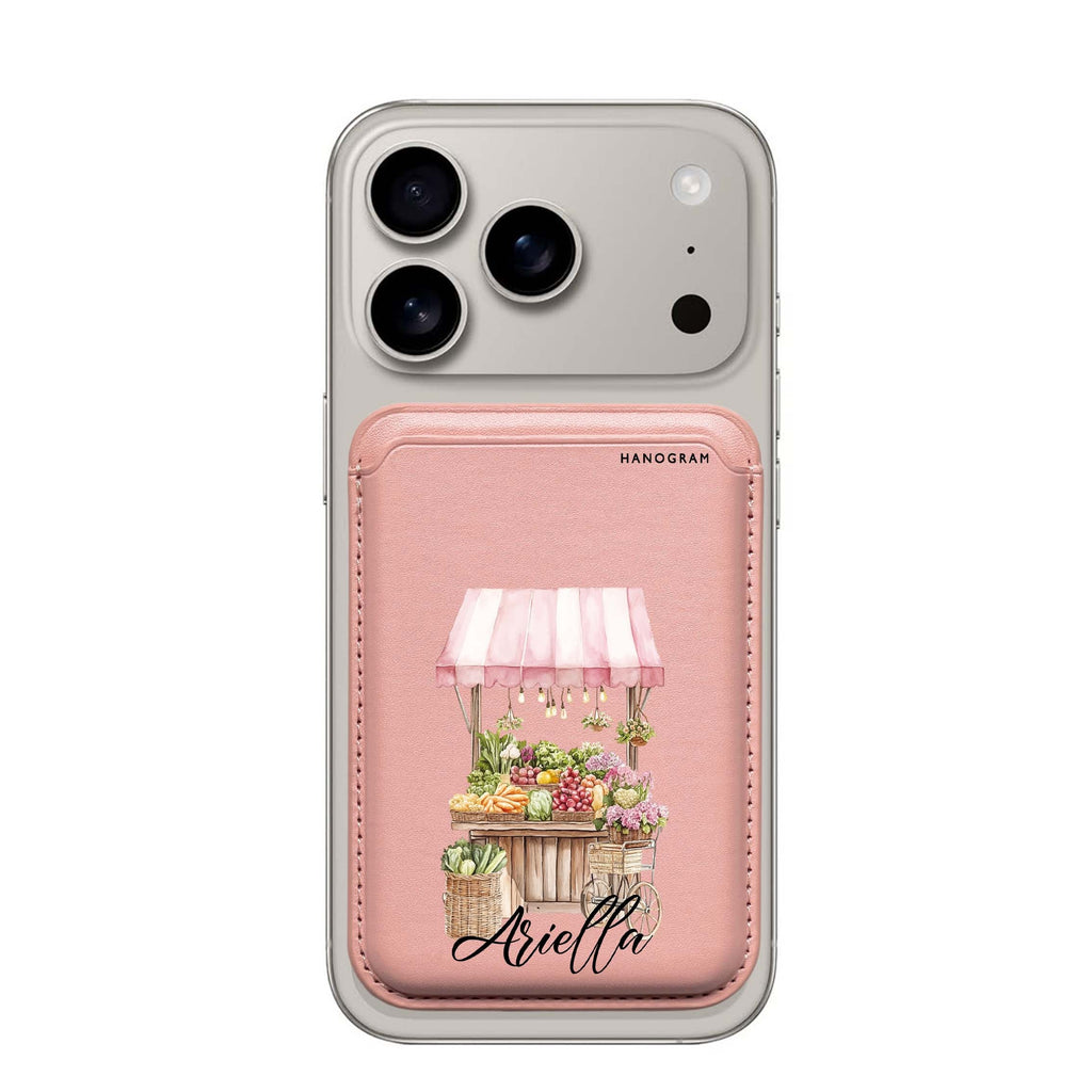 Blush Market custom name MagSafe wallet for iPhone, personalized magnetic card holder, main view