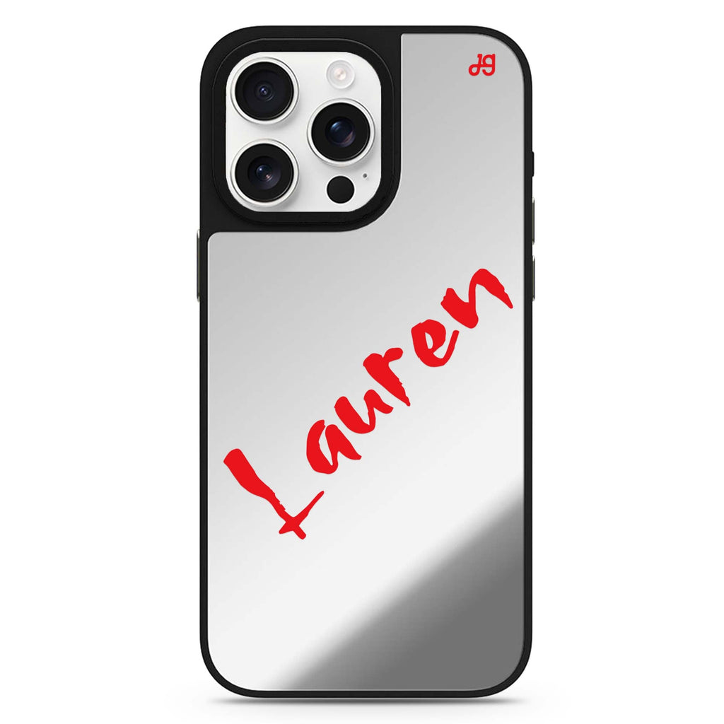 Spooky Custom Charm personalized name sleek reflective design iPhone 16/15/14 Pro Max & Pro mirror case