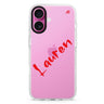 Spooky Custom Charm custom name iPhone 16 and 16 Plus ultra clear case, transparent name artwork, front product view