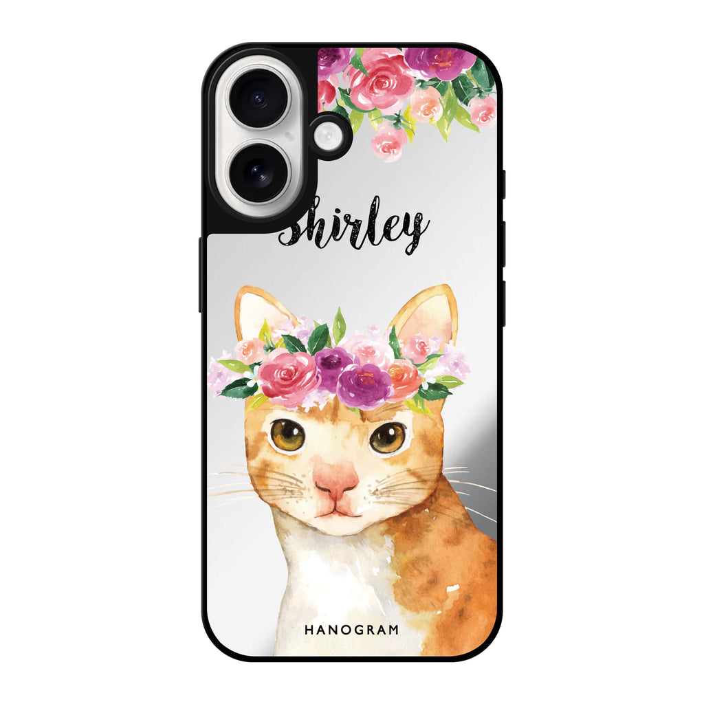 Reflective iPhone 16 Mirror Case –Floral and Cat Design
