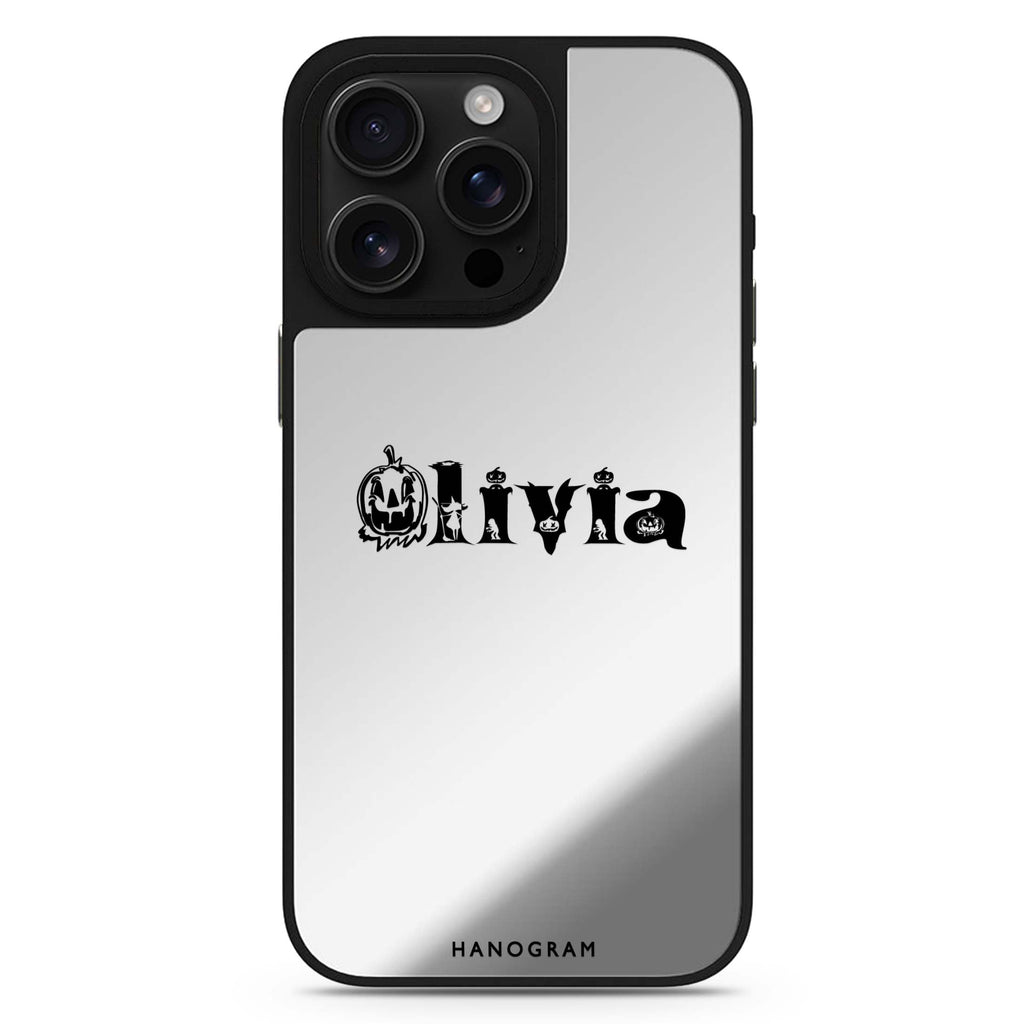 Pumpkin Glow Personal personalized name sleek reflective design iPhone 16/15/14 Pro Max & Pro mirror case