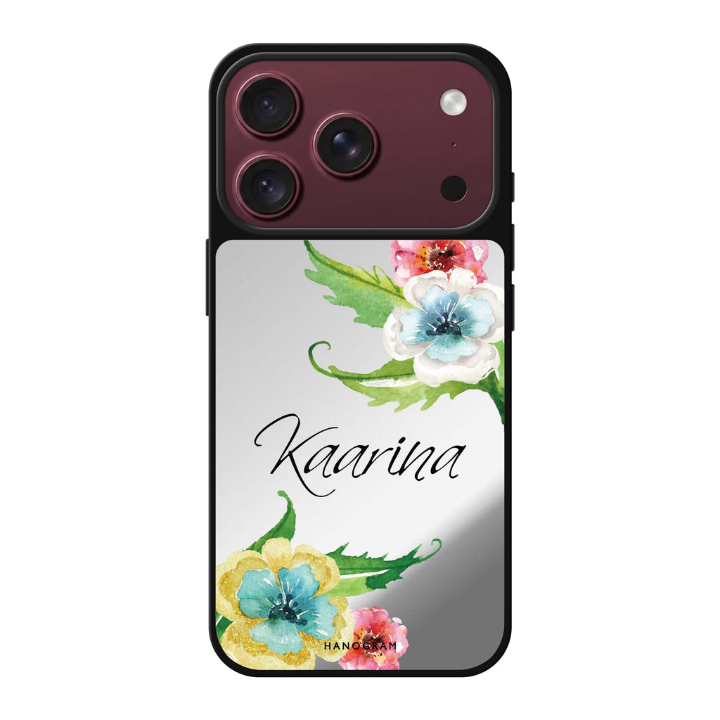 Golden and White Anemones personalized name gold flower floral iPhone 18 Pro Max mirror case