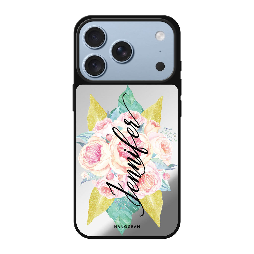 Abloom Rose personalized name pink flower floral iPhone 18 Pro Max mirror case