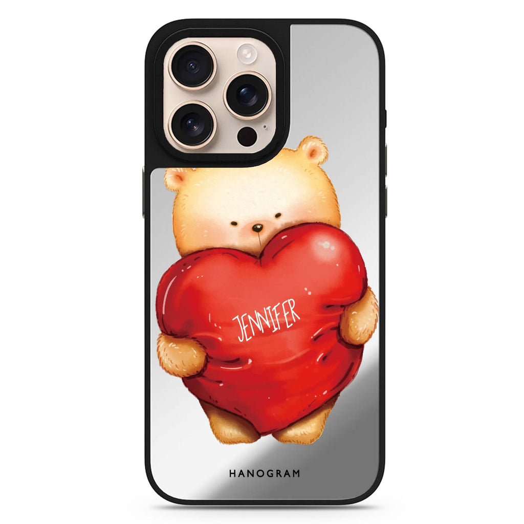 Bear Hug personalized name animal design iPhone 16/15/14 Pro Max & Pro mirror case