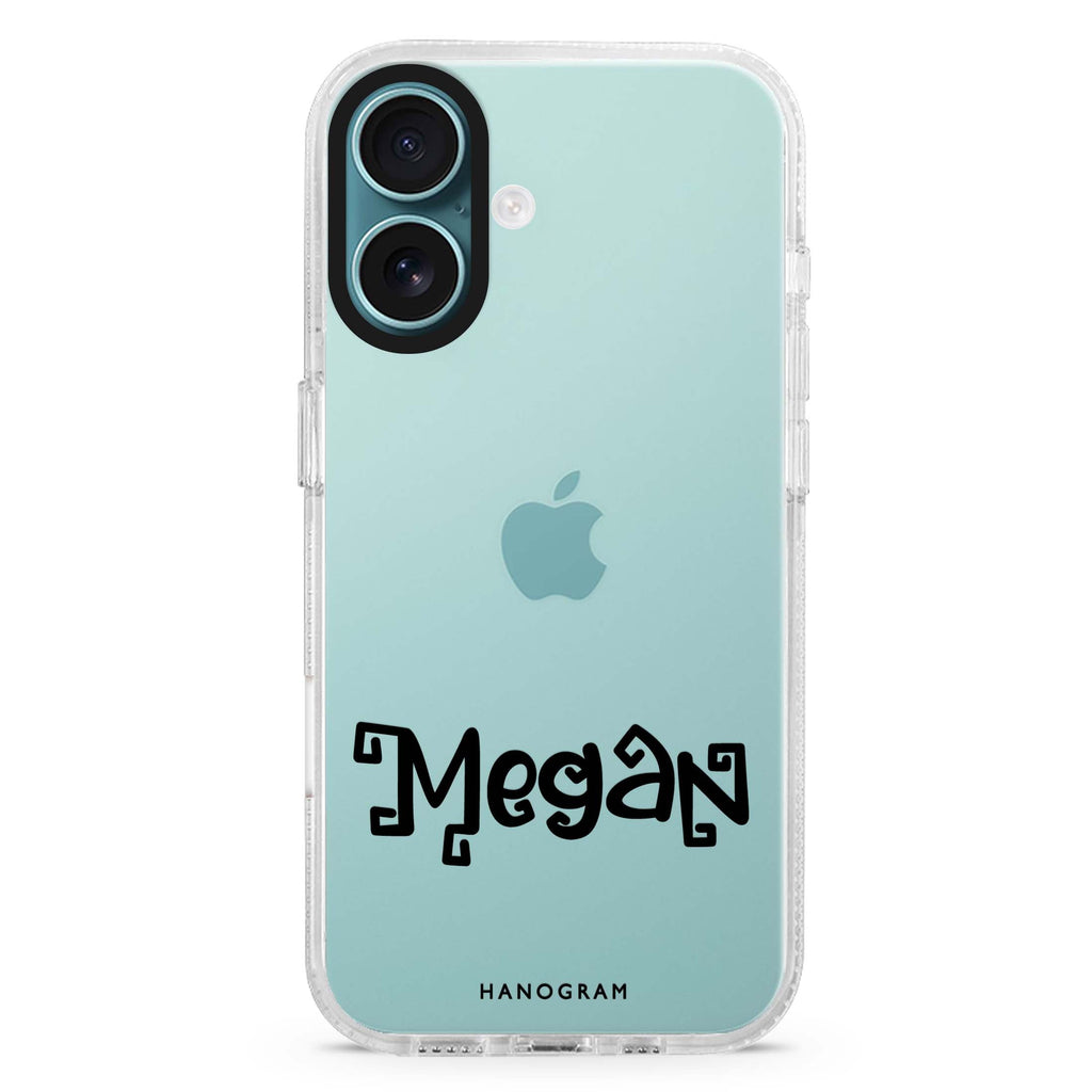 Boo-tiful Name custom name iPhone 16 and 16 Plus ultra clear case, transparent name artwork, front product view