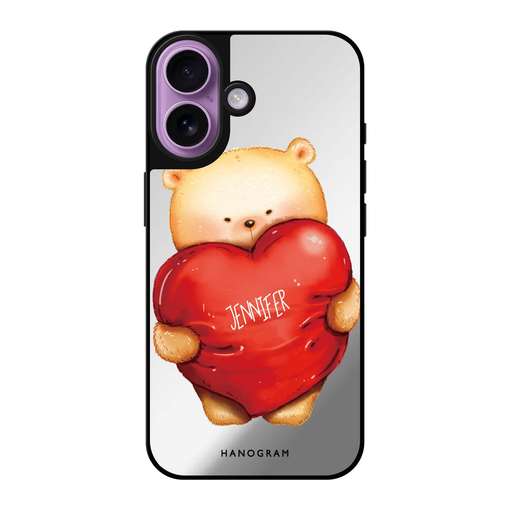 Reflective iPhone 16 Mirror Case –Bear Hug Design