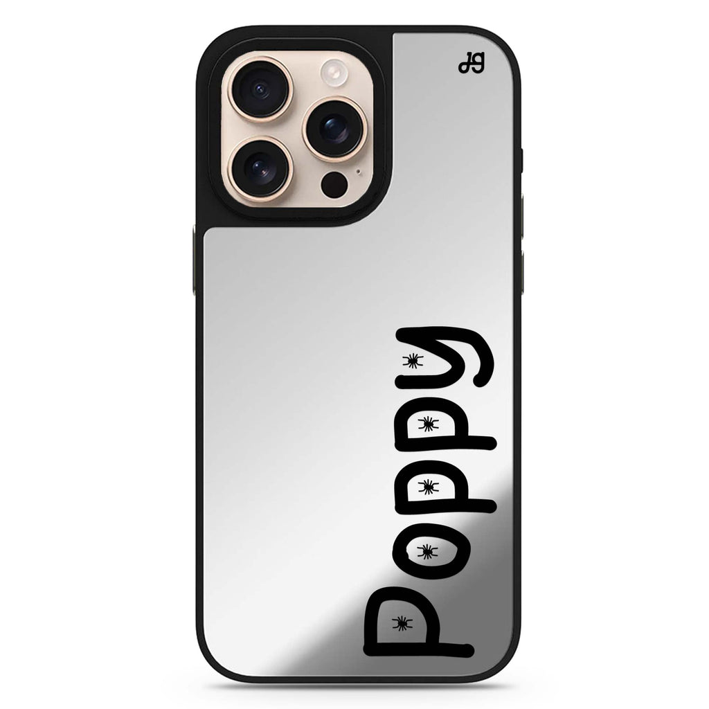 Haunted Lettering personalized name sleek reflective design iPhone 16/15/14 Pro Max & Pro mirror case