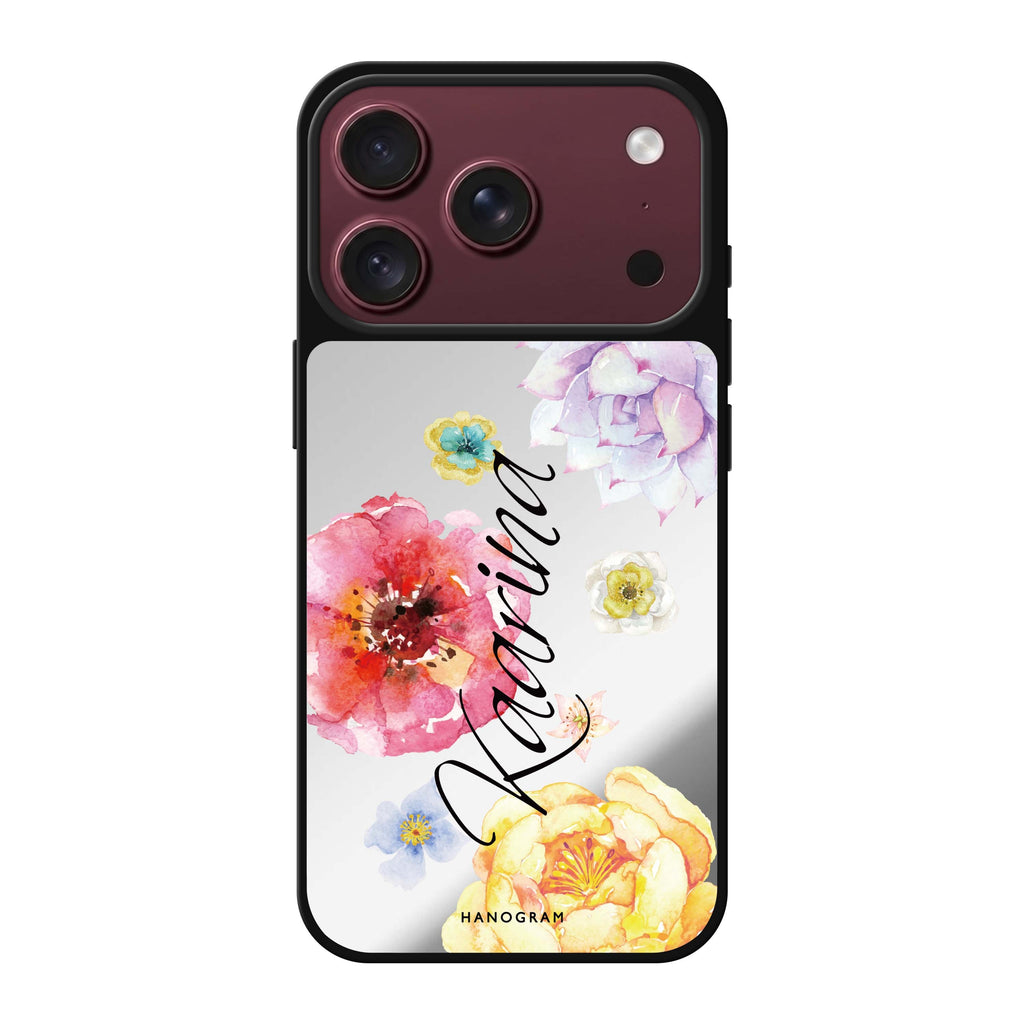 Colorful Watercolor Flowers personalized name multicolor flower floral watercolor iPhone 18 Pro Max mirror case