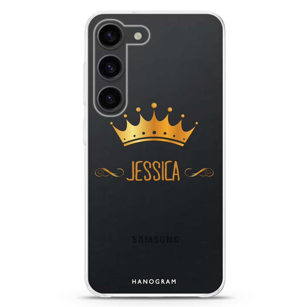 Queens crown personalized ultra-clear case for Samsung Galaxy S23/S22, front view