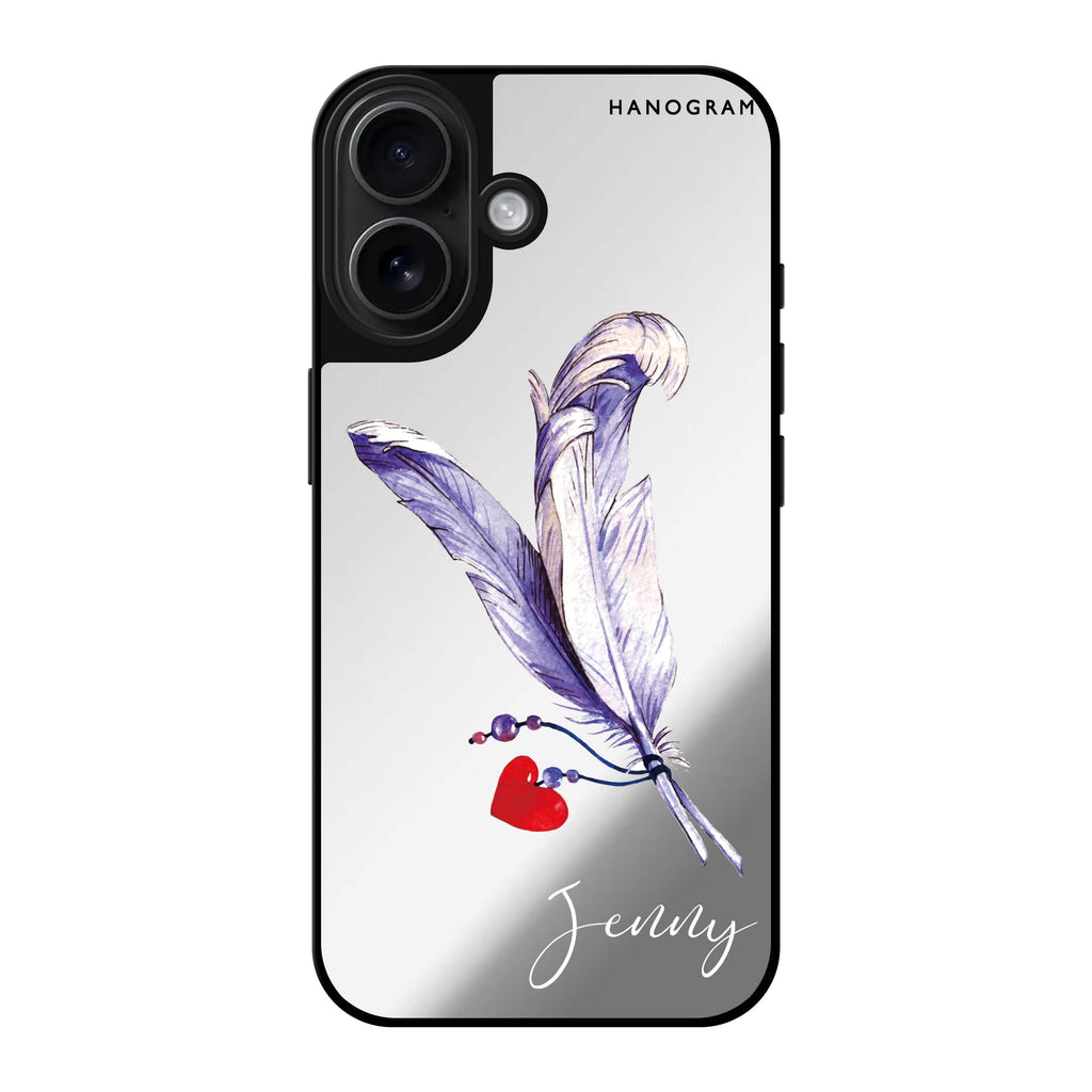 Reflective iPhone 16 Mirror Case –Feather Love Design