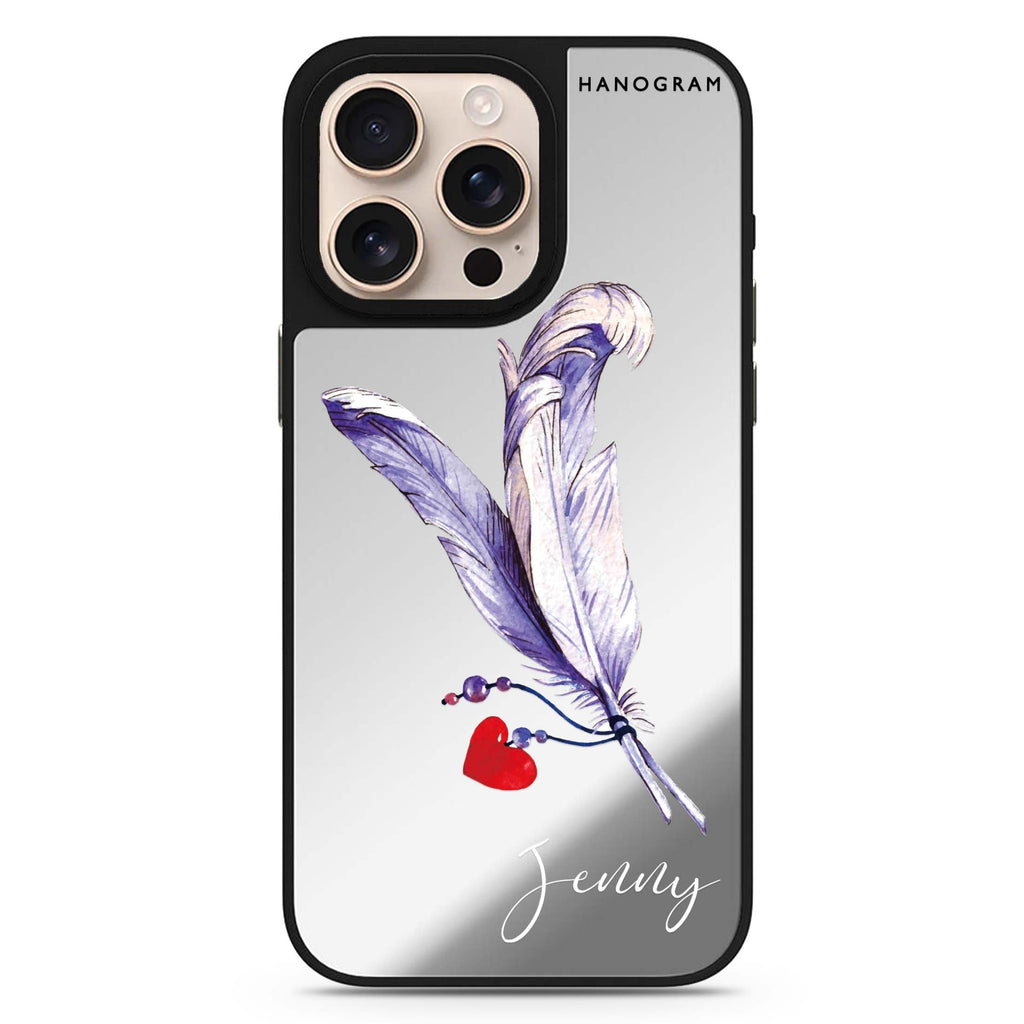 Feather Love personalized name romantic design iPhone 16/15/14 Pro Max & Pro mirror case