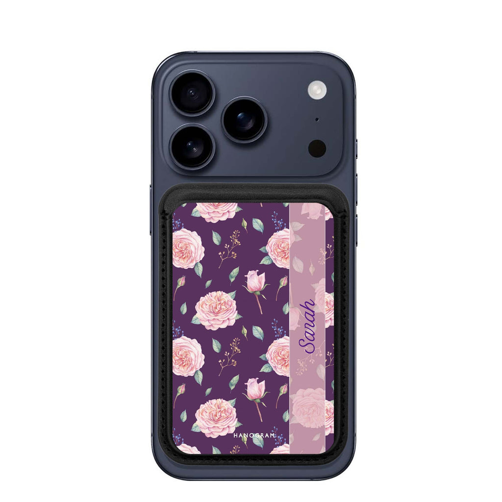 Naughty Purple custom name MagSafe wallet for iPhone, personalized magnetic card holder, main view