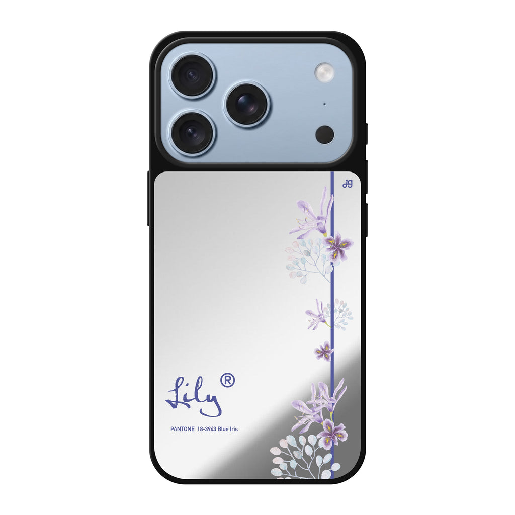 Blue Iris II personalized name blue flower floral iPhone 18 Pro Max mirror case