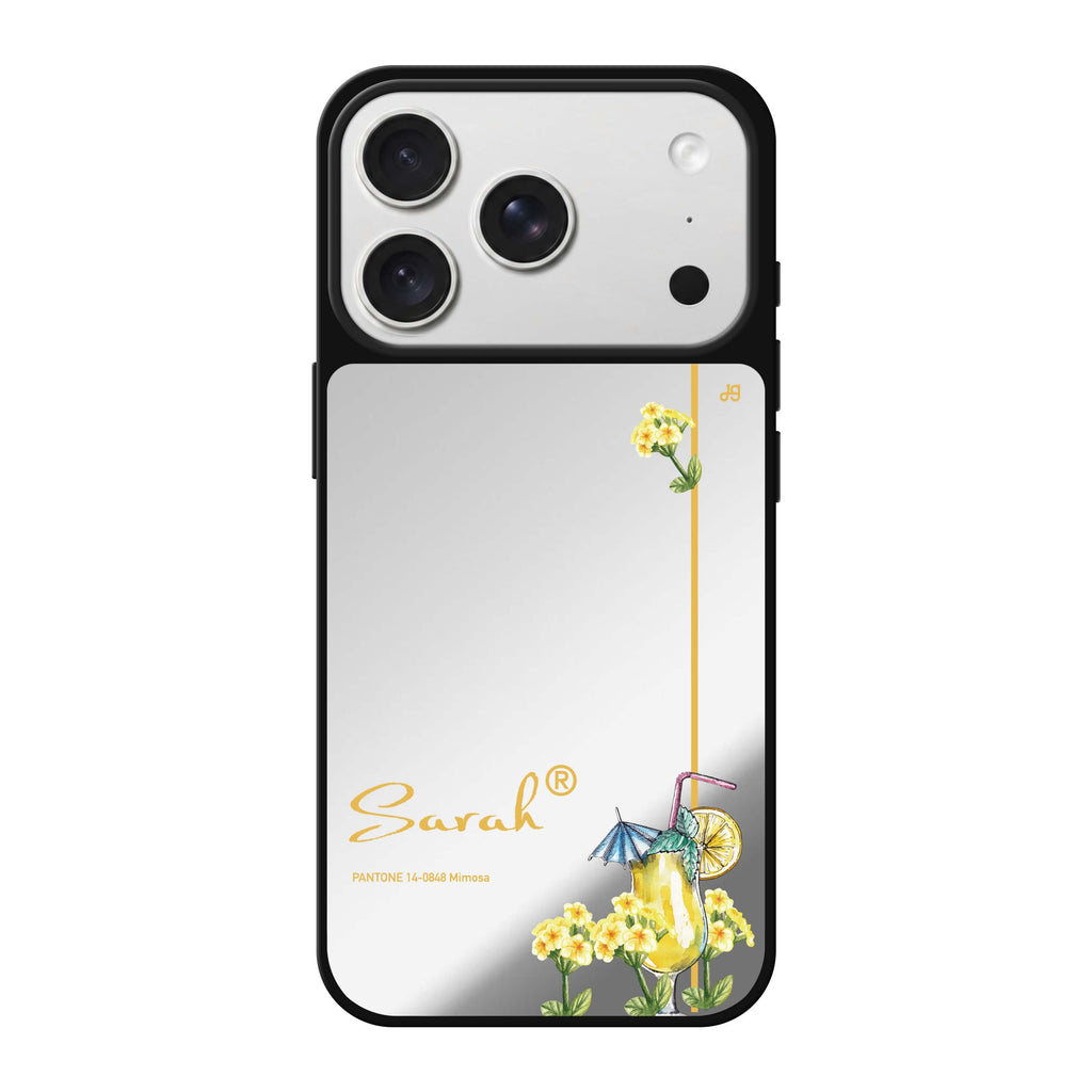 Mimosa II personalized name yellow flower floral iPhone 18 Pro Max mirror case