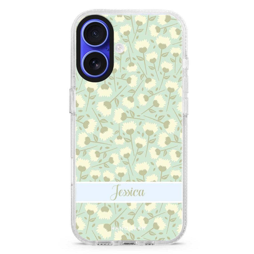 Cosy custom name iPhone 16 and 16 Plus ultra clear case, transparent graphic artwork, front product view