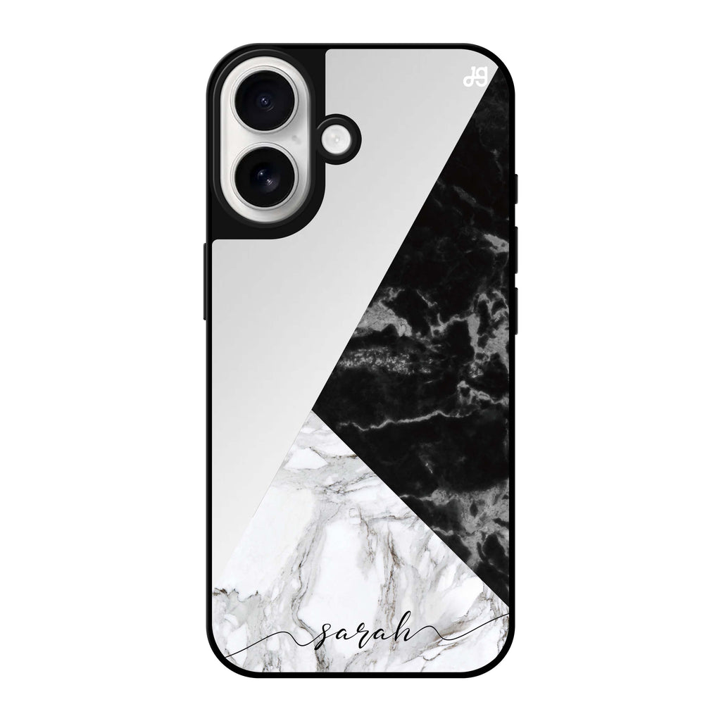 Reflective iPhone 16 Mirror Case –Black And White Marble Design