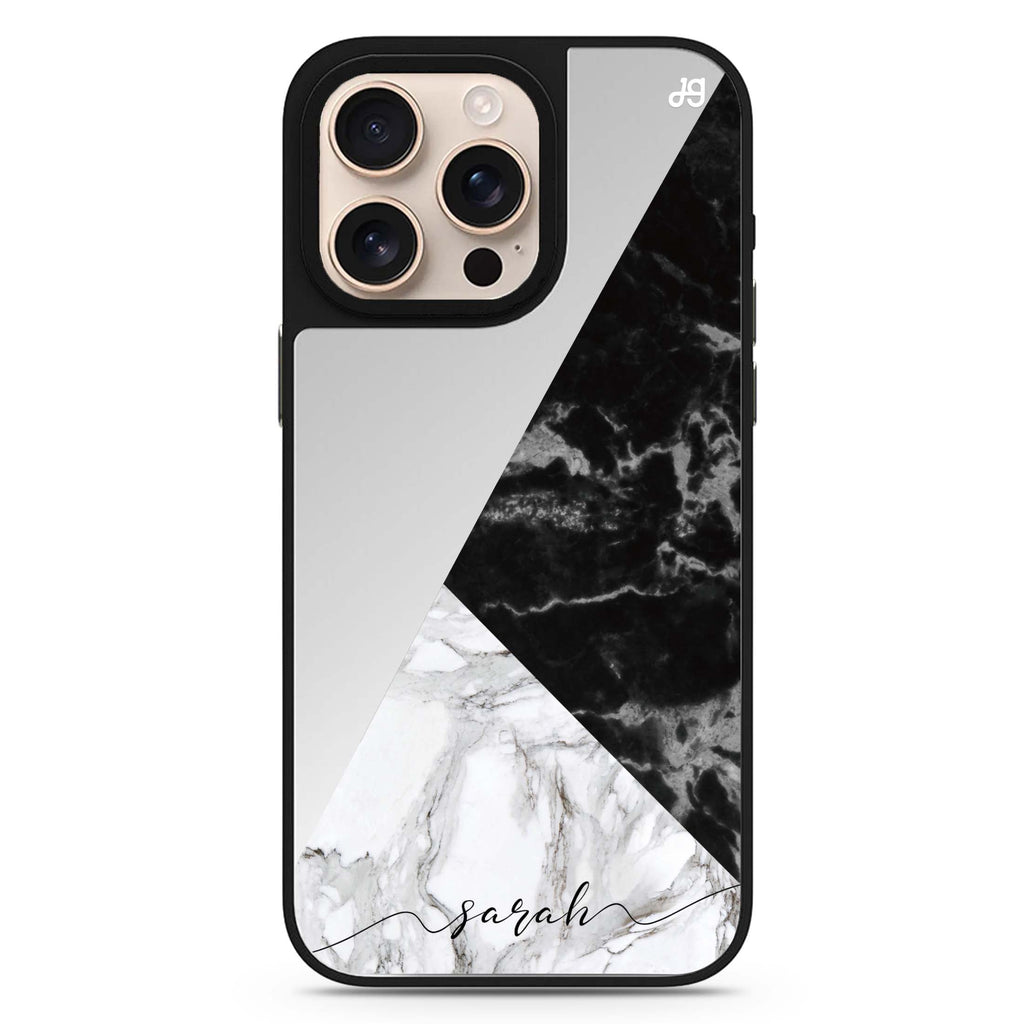 Black and White Marble personalized name color-inspired design iPhone 16/15/14 Pro Max & Pro mirror case