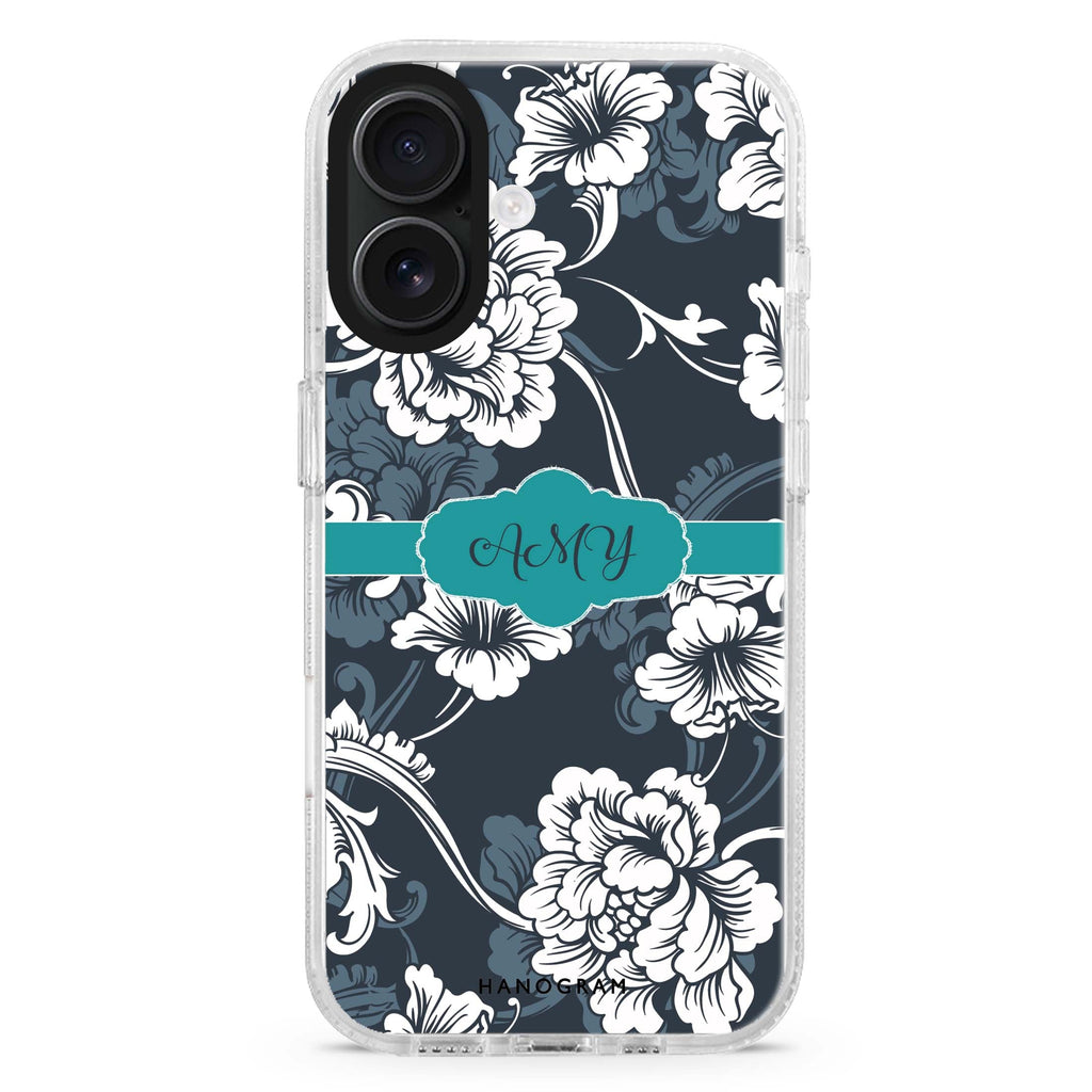 Ceramic Art custom name iPhone 16 and 16 Plus ultra clear case, transparent artistic artwork, front product view