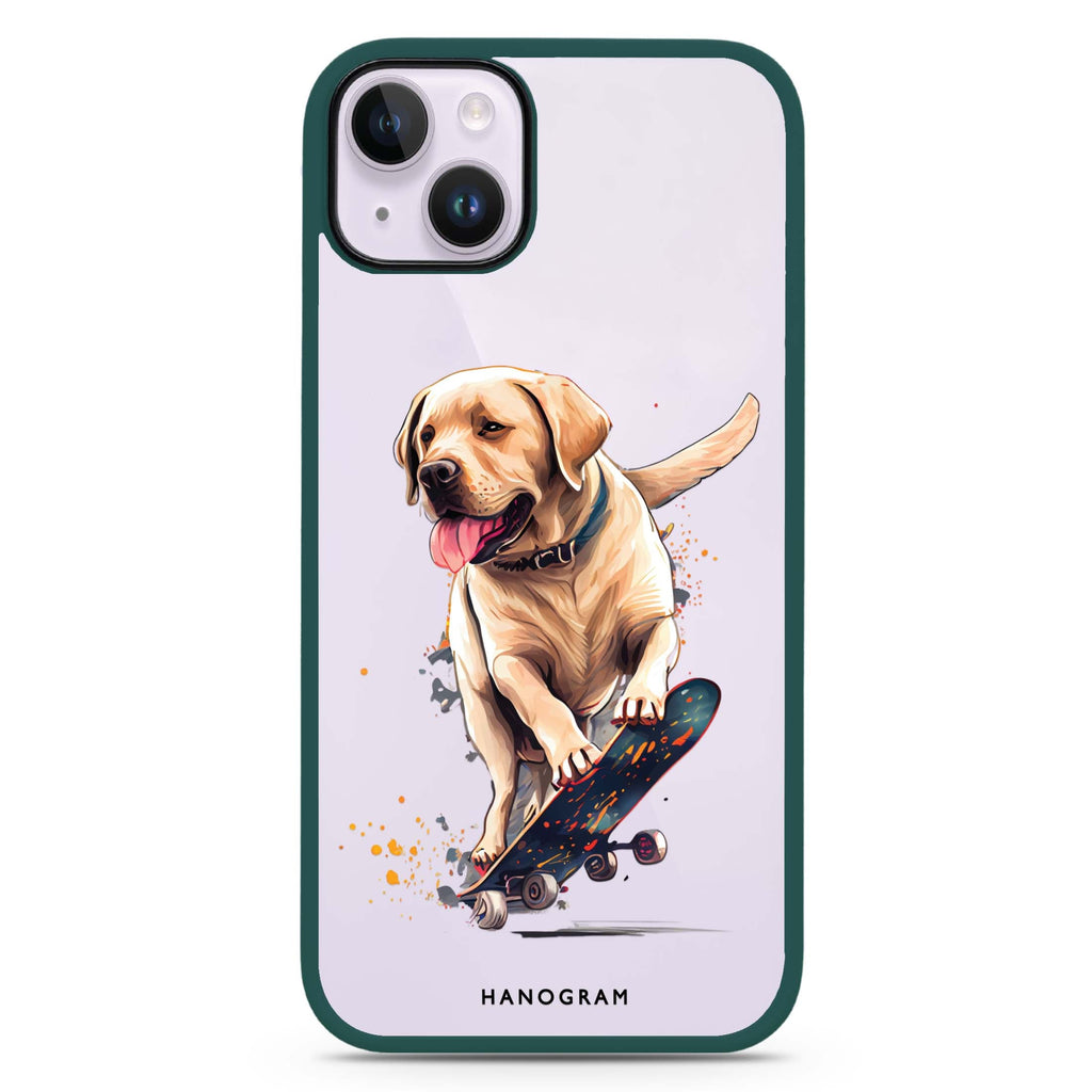 Dog on skateboard iPhone 15 Plus Impact Guard Bumper Case