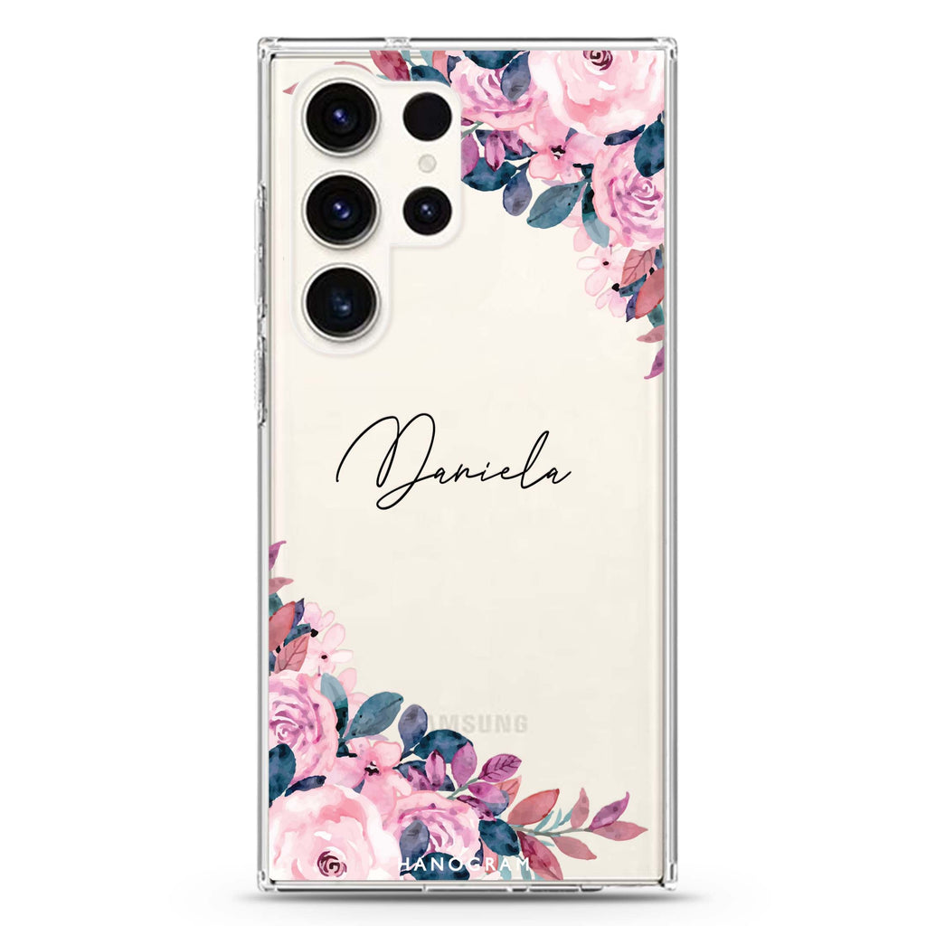 Blossom Breeze personalized name Samsung Galaxy S26/S25/S24/S23/S22 Ultra ultra clear case, transparent design, main view