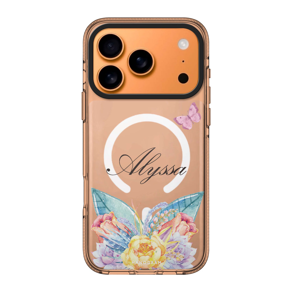 Butterfly and Abloom Rose personalized name pink butterfly flower animal iPhone 17 Pro Max ultra clear case