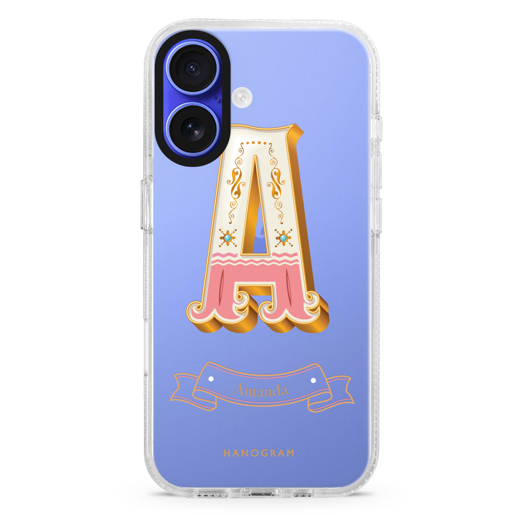 Circus Letter iPhone 16 and 16 Plus ultra clear case, transparent letter artwork, front product view