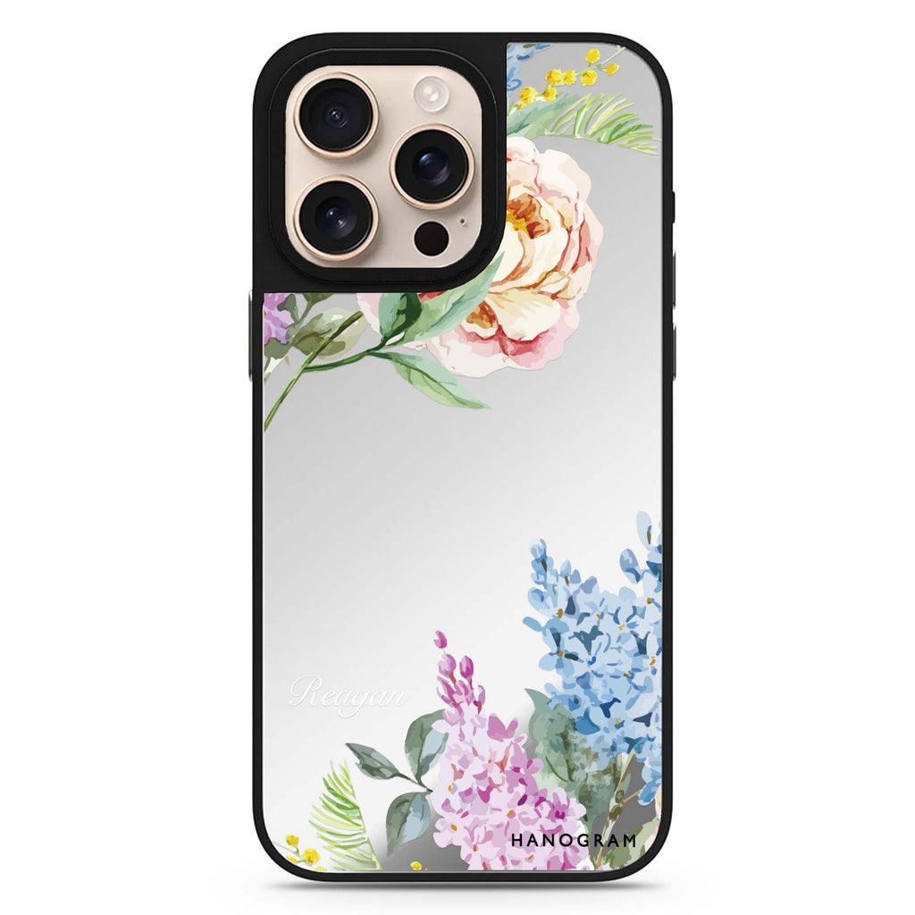Tropical Floral personalized name floral design iPhone 16/15/14 Pro Max & Pro mirror case