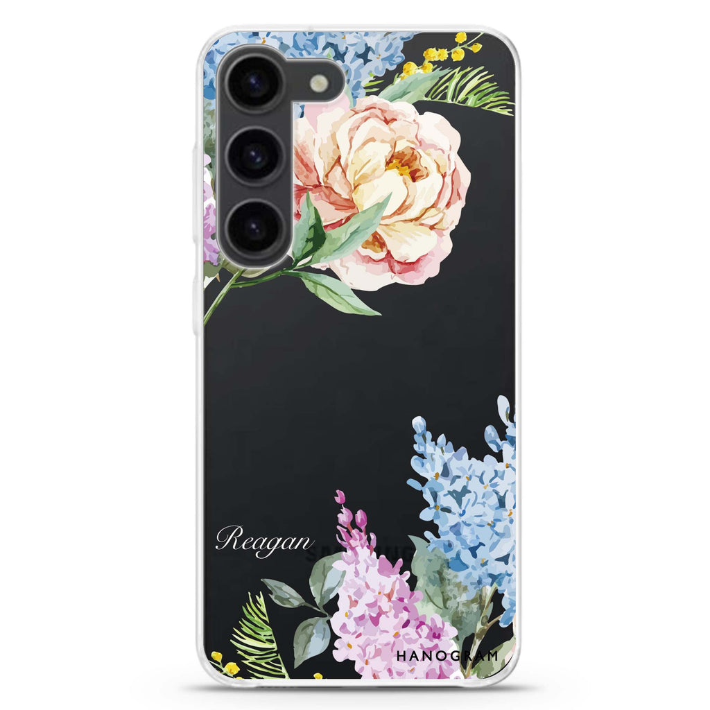Tropical Floral personalized ultra-clear case for Samsung Galaxy S23/S22, front view