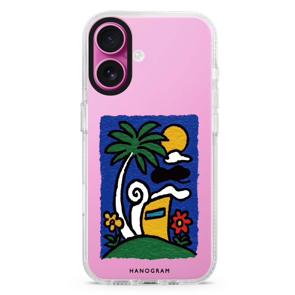 Golden Sun Seal iPhone 16 and 16 Plus ultra clear case, transparent beach artwork, front product view
