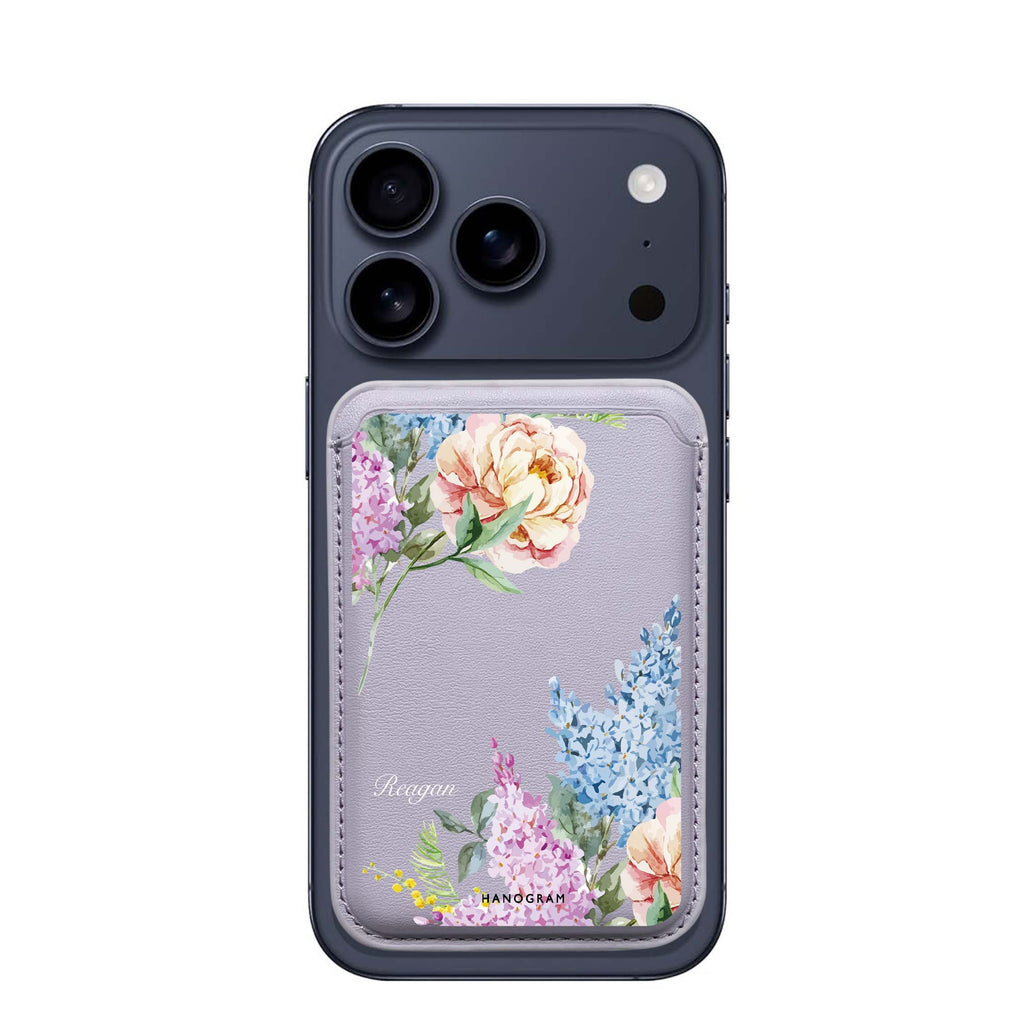 Tropical Floral custom name MagSafe wallet for iPhone, personalized magnetic card holder, main view