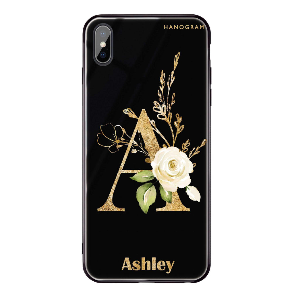Golden Floral Monogram iPhone XS Glass Case