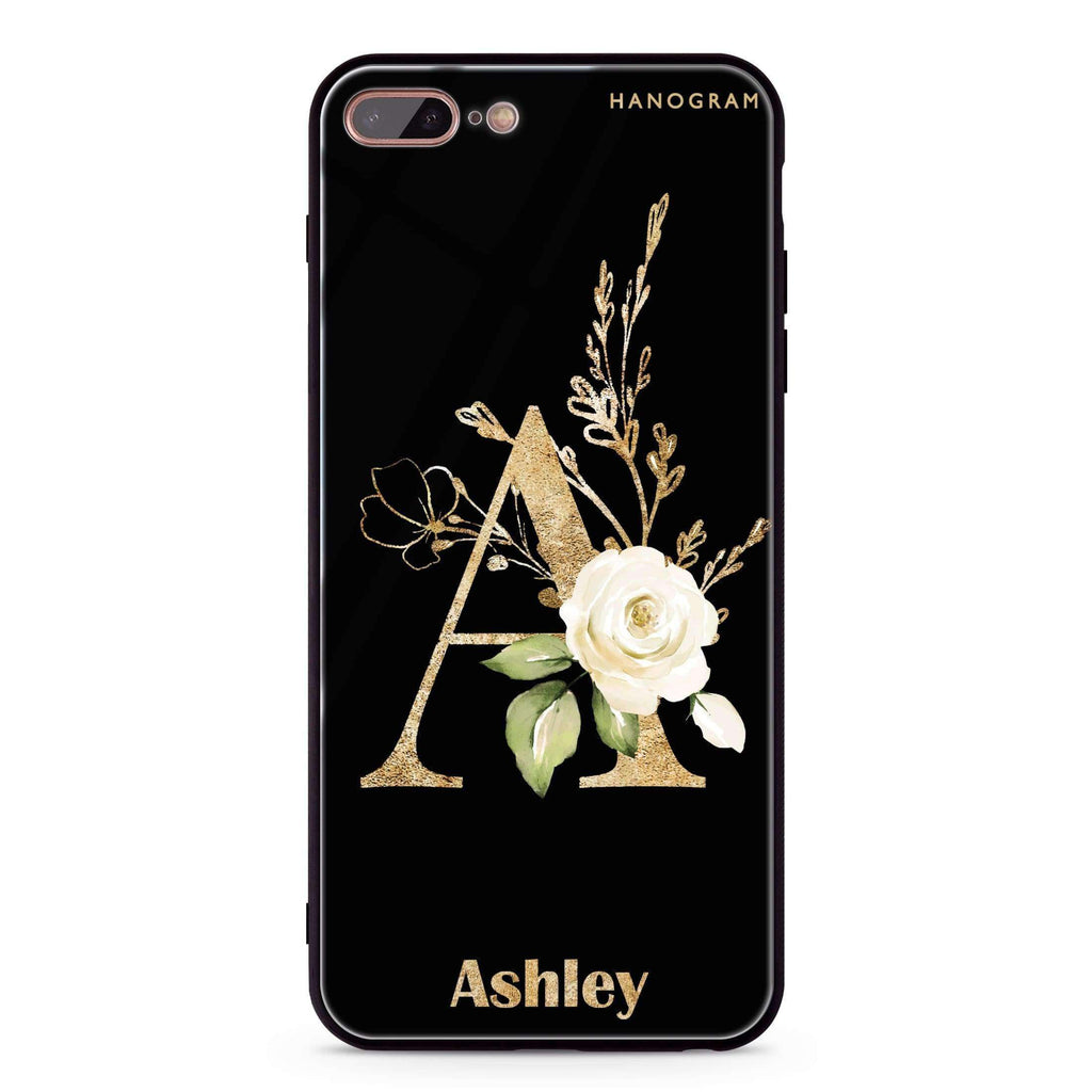 Golden Floral Monogram iPhone 7 Plus Glass Case