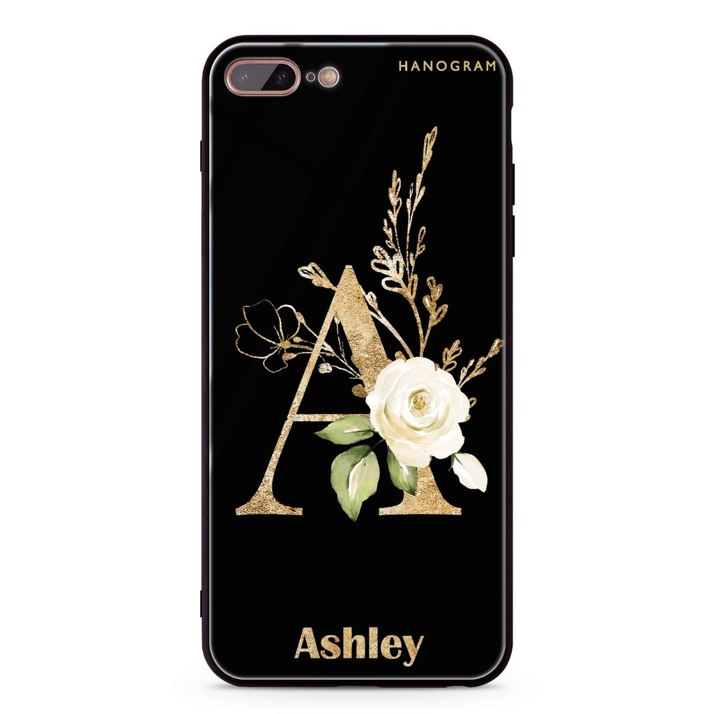 Golden Floral Monogram iPhone 8 Plus Glass Case