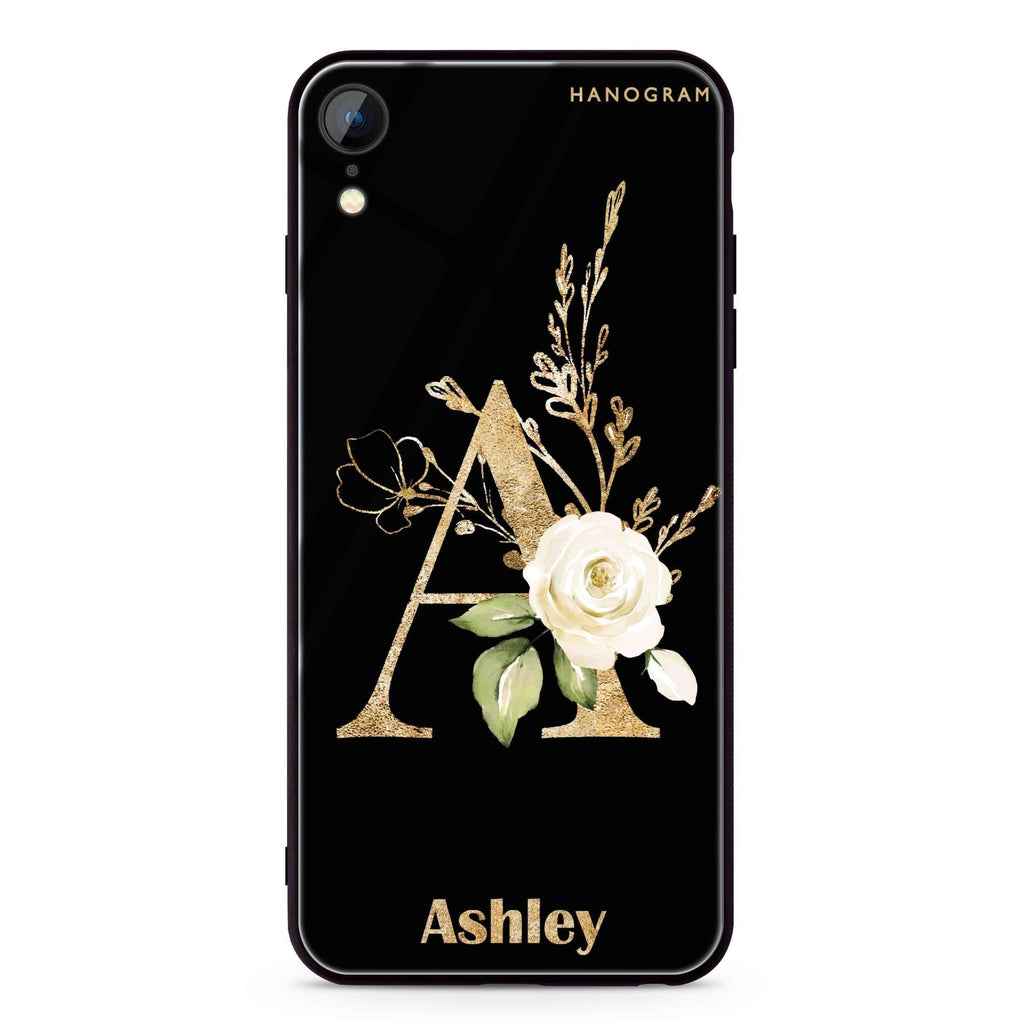 Golden Floral Monogram iPhone XR Glass Case
