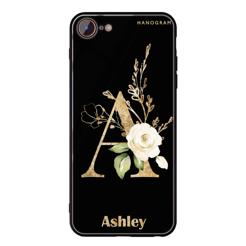 Golden Floral Monogram iPhone 8 Glass Case